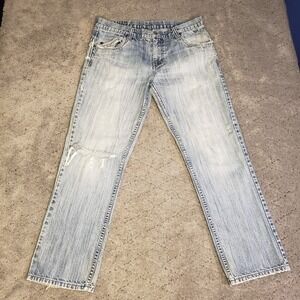 Hurley Jeans Mens 34 Blue Distressed Faded Ripped Denim Mid Rise Straight Skater